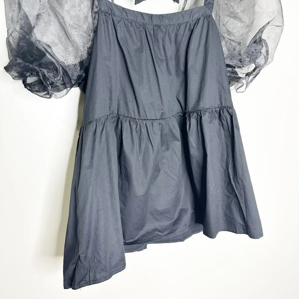 Pomander Place Tuckernuck Tinsley Blouse Sheer Puff Tulle Sleeves Black Small